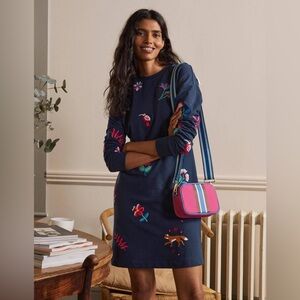 Boden Jasmine Sweatshirt Dress Floral Animal Print 12 Long